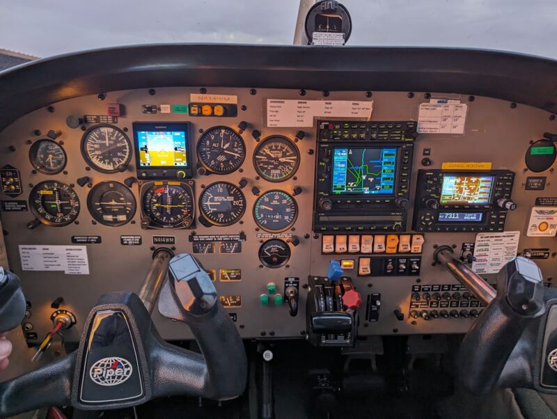 The full instrument panel photographed head-on in low evening light